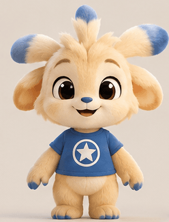 Pimili debout, de face, avec son t-shirt bleu à étoile